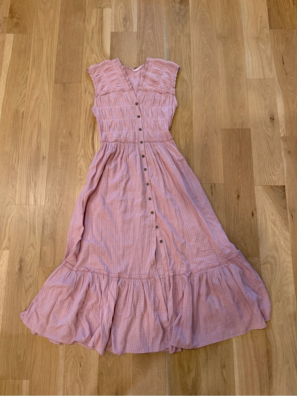 Free People Dusty Pink Button-Front Tiered Maxi Dress